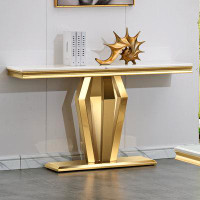 Mercer41 White Gold Sofa Table With Geometric Steel Base
