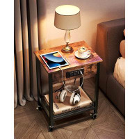 17 Stories 17 Stories End Table With Charging Station & USB Ports, Side Table With Wheels & Storage Shelf Nightstand For