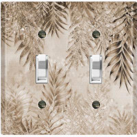 WorldAcc Metal Light Switch Plate Outlet Cover (Gray Spa Leaves - Double Toggle)