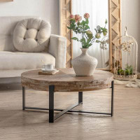 Gracie Oaks Modern Retro Splicing Round Coffee Table with Cross Legs Base