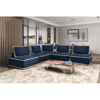 Sunset Trading Sunset Trading Pixie 5 Piece Sofa Sectional | Modular Couch | Navy Blue And Cream Fabric