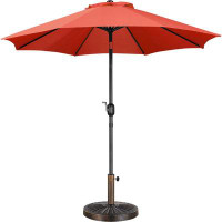 Latitude Run® 9FT Garden Table Umbrella With 30Lb Patio Umbrella Base, Patio Market Umbrella With Push Button Tilt, Cran