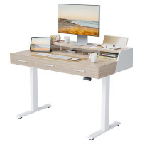 Accentuations by Manhattan Comfort Modern Light Electric Standing Desk MCM Style Large Storage Adjustable Height
