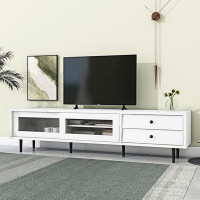 Latitude Run® Modern TV Stand With Sliding Fluted Glass Doors For Tvs Up To 75"