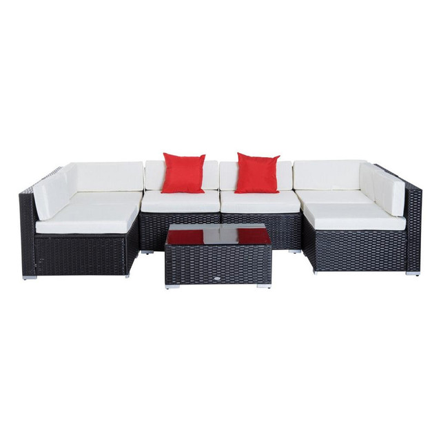 7pc PE Rattan Wicker Sectional Conversation Set w/ Cushions Outdoor Patio - Coffee, Cream White in Patio & Garden Furniture in Ontario - Image 2
