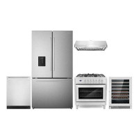 Cosmo 5 Piece Kitchen Package With 36" Freestanding Dual Fuel Range 36" Under Cabinet Range Hood 24" Built-in Fully Inte