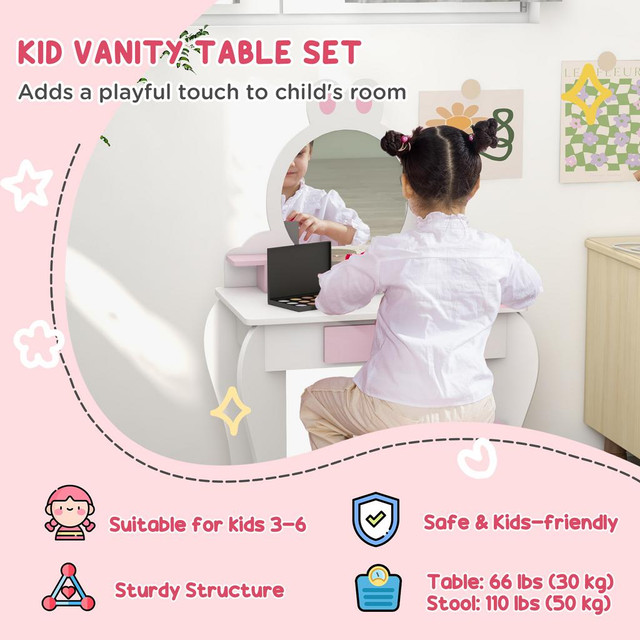 Kids Dressing Table Set 21.7" x 13.5" x 35.6" White in Toys & Games - Image 4