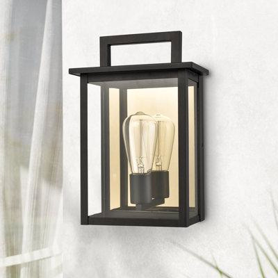 17 Stories 1-light Matte Black Outdoor Wall Light With Gold Reflector And Clear Glass Shade in Outdoor Décor