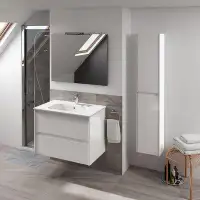 Orren Ellis Ensemble de meuble-lavabo de salle de bain simple 40 po avec colonne et miroir Durazo