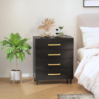 Everly Quinn 4 Drawer Dresser, Chest of Drawers with Gold Handles, Black