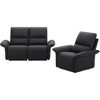 Hokku Designs Modern Manual Leather Single Recliner Chair And Loveseat Recliner Sofa -2 Pieces Set Comfy Couches