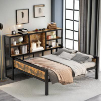 17 Stories Metal Metal Frame Wooden Daybed With Storage Shelves