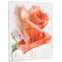 Design Art 'Red Rose Painting with Splashes' Painting Print on Metal