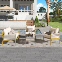 Mercer41 4-Piece Rope Patio Furniture Set, Outdoor Furniture with Tempered Glass Table