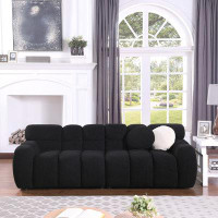 Latitude Run® 87.4" Long, 35.83" Deep Black Bouclé 3-seater Sofa Designed For Comfort In American Homes