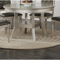 hernansofa Round Dining Table Silver / Grey Finish Rubber wood Frame Centre Glass Top Dinette Table