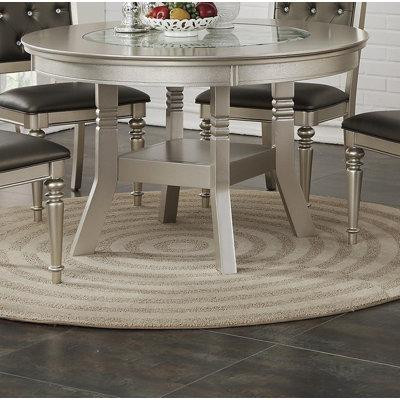 Rosdorf Park Round Dining Table Silver / Grey Finish Rubber wood Frame Centre Glass Top Dinette Table in Dining Tables & Sets