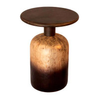 Orren Ellis Glass and Wood Round Ombre Brown Neutral Side Table