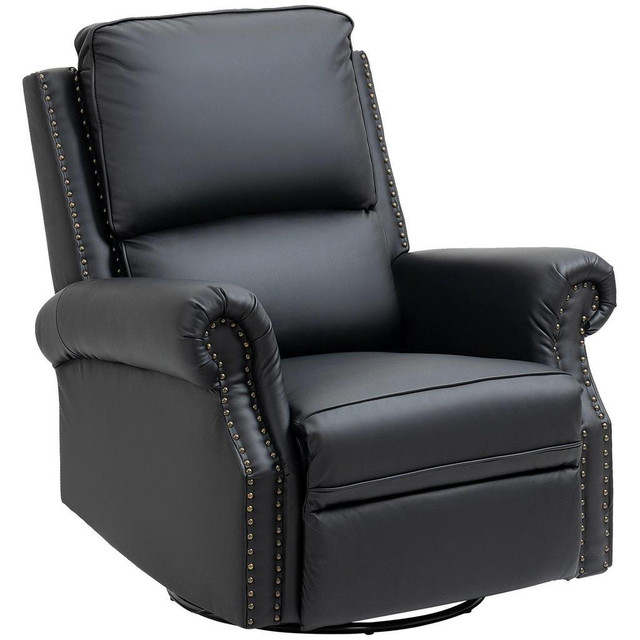 MANUAL RECLINER CHAIR 360° SWIVEL ROCKING ARMCHAIR SOFA WITH PU LEATHER PADDED CUSHION AND BACKREST FOR LIVING ROOM BLAC in Chairs & Recliners