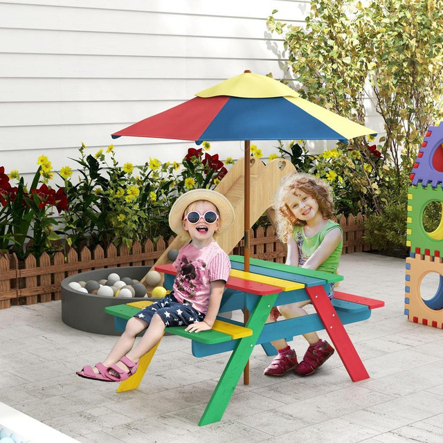 TODDLER WATER TABLE KIDS SAND &amp; WATER TABLE WITH REMOVABLE FOLDABLE UMBRELLA FOR PATIO LAWN GARDEN, AGED 3-6 YEARS O in Toys & Games - Image 4