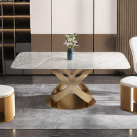 Everly Quinn Light luxury rectangular rock plate dining table.