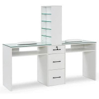 Latitude Run® Double Position Nail Desk with Locking Drawer and Storage Shelf 71.7''