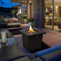Latitude Run® 25'' H x 28'' W Outdoor Square Wicker Propane Gas Fire Pit Table with Lava Rocks and Lid