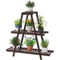 Arlmont & Co. Plant Stand For Indoor Outdoor Tiered Plant Shelf 3 Tier 8 Potted Bamboo Flower Holder Ladder Rack For Mul