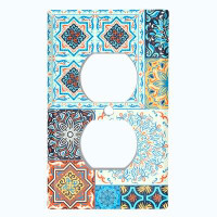 WorldAcc Metal Light Switch Plate Outlet Cover (Colourful Tile Patch Work   - Single Duplex)