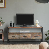 17 Stories 60 Inch Reclaimed Wood Media TV Console Table With 3 Drarwer, Open Shelf, Antique Finish
