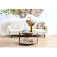 Mercer41 Round Wood Coffee Table for Living Room, 2 Tier Farmhouse Circle Coffee Table with Metal Frame