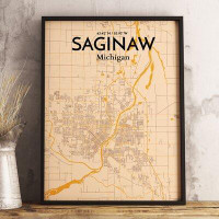Wrought Studio 'Saginaw City Map' Graphic Art Print Poster in Vintage