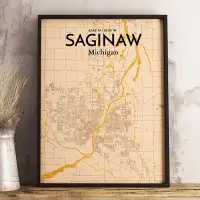 Wrought Studio 'Saginaw City Map' Graphic Art Print Poster in Vintage