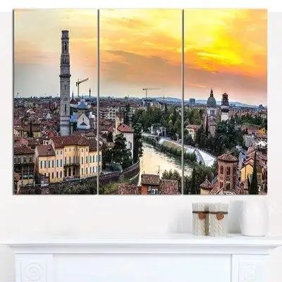 Design Art 'Verona at Sunset in Italy' Photographic Print Multi-Piece Image on Canvas