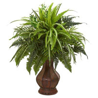 Charlton Home Artificial Mixed Fern Plant in Decorative Vase