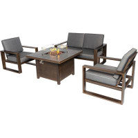 Hokku Designs 4 Piece Patio Dining Set 41.34’’ Fire Pit Table with 2 Armchair + Loveseat