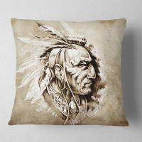 Made in Canada - East Urban Home Portrait American Indian Illustration Pillow