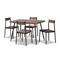 Latitude Run® Lefancy Mave Modern and Contemporary Walnut Finished Wood and Black Metal 5-Piece Dining Set
