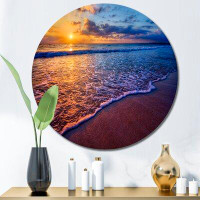 Rosecliff Heights Sunset Over An Ocean Beach Shore IV - Nautical & Coastal Metal Circle Wall Art