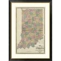 Global Gallery 'New sectional and township map of Indiana, 1876' by Alfred Theodore Andreas Framed Graphic Art