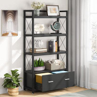 17 Stories Daneel 33'' Wide Lateral Filing Cabinet with Open Storage Shelves Bookshelf