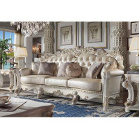 ACME Furniture Vendome Button Tufted Oversized Sofa with 6 Pillows in Champagne and Antique Pearl