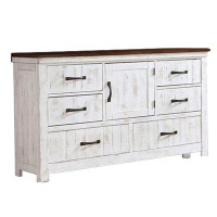 Rosecliff Heights Dresser With Plank Design 6 Drawers And Contrasting Top, White And Brown