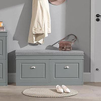 Wildon Home® Grey Storage Bench With Drawers & Padded Seat Cushion, Hallway Bench Shoe Cabinet Shoe Bench