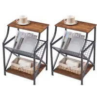 17 Stories Narrow Sofa End Side Table Set with Magazine rack Nightstand Set with Storage Bedside Table