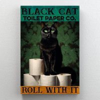Trinx Black Cat Toilet Paper 1 - 1 Piece Rectangle Graphic Art Print On Wrapped Canvas