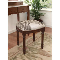 Charlton Home Houghtaling Horse Linen Upholstered Wooden Vanity Stool