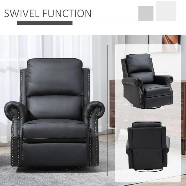 MANUAL RECLINER CHAIR 360° SWIVEL ROCKING ARMCHAIR SOFA WITH PU LEATHER PADDED CUSHION AND BACKREST FOR LIVING ROOM BLAC in Chairs & Recliners - Image 2