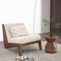 Loon Peak 26.77"H White Upholstery&Dark Brown Wood Ash Solid Wood Accent Chairs With Coffee Table