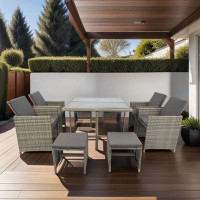 Hokku Designs -piece Patio Furniture Set: Space-saving Rattan Chairs With Glass Table, Cushioned Seating And Back Sectio